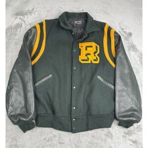 Vintage 80s Butwin Green Wool Leather Varsity Letterman Jacket Mens 2XL 54 R